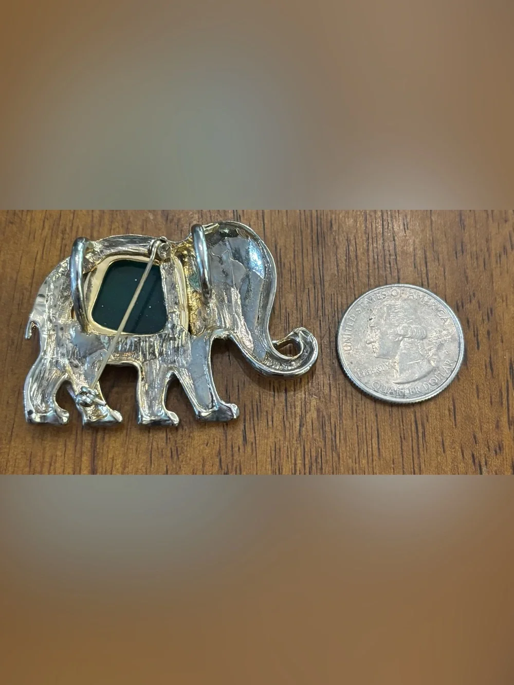 Elephant Brooch Or Pendant Metal Blue Stone